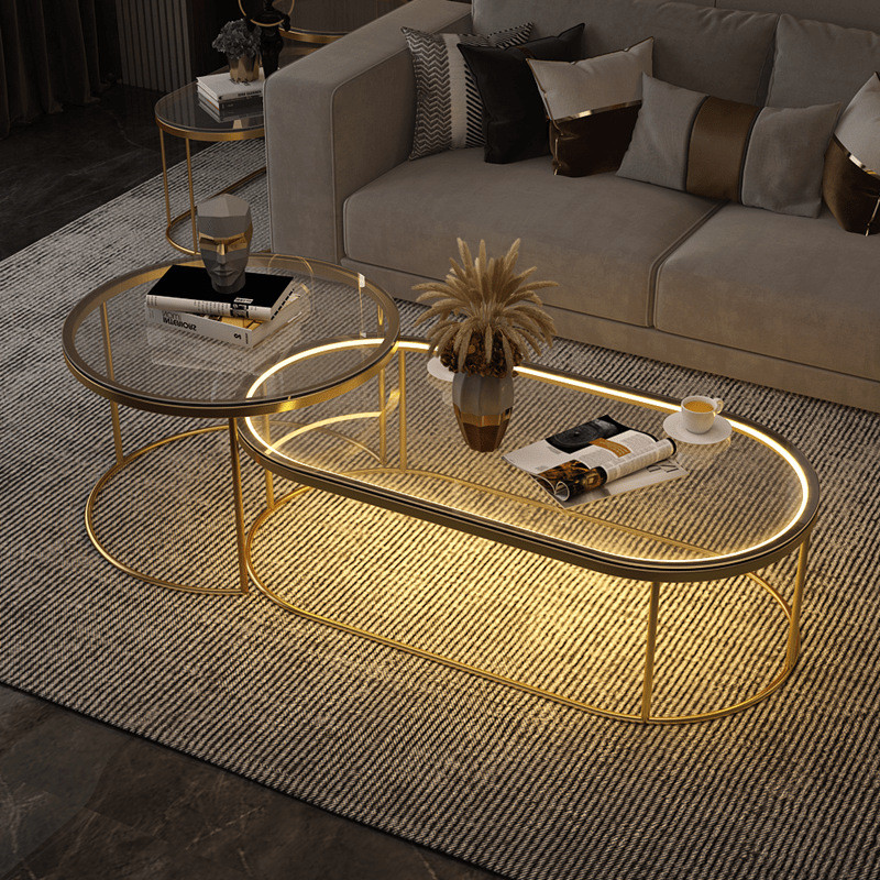BUY NOW! FLORIEN 2-TIER COFFEE TABLE WITH LIGHTING (OVAL & ROUND)